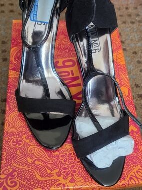 Mix No. 6 Black Patent & Suede T-Strap Heels